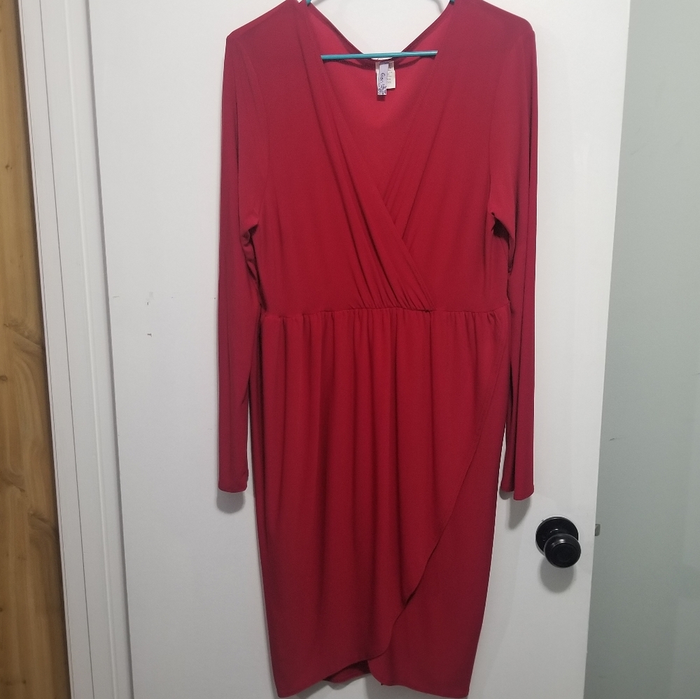 Long Sleeve Red Wrap Dress